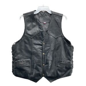 Vintage Branded Garments Genuine Leather Vest Men 46 Moto Biker Western 90's USA